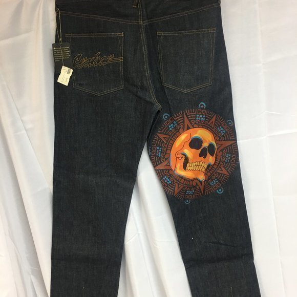 Aztec Design one of a kind handpainted denim pants. Blue denim size 38